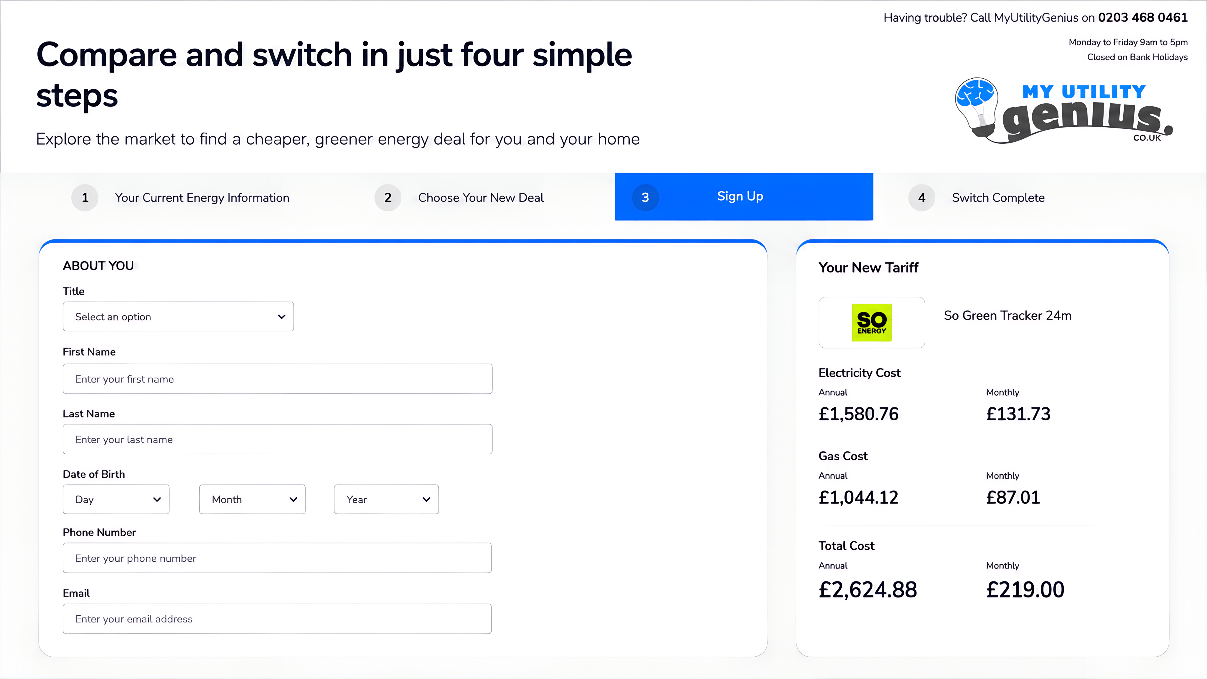 Online Platform — sign up and complete the switch